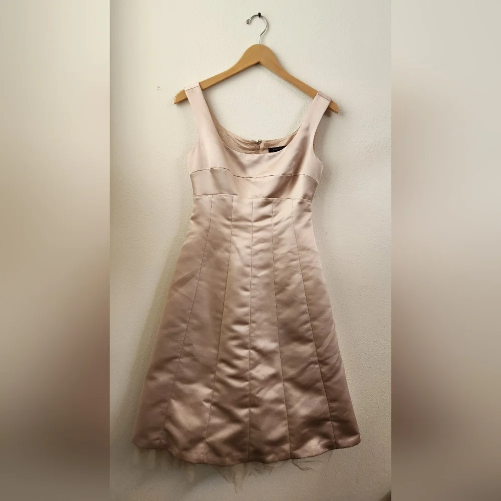 BCBGMaxazria Womens Satin Dress Formal Tulle Fit & Flare‎ Champagne Gold Size 4